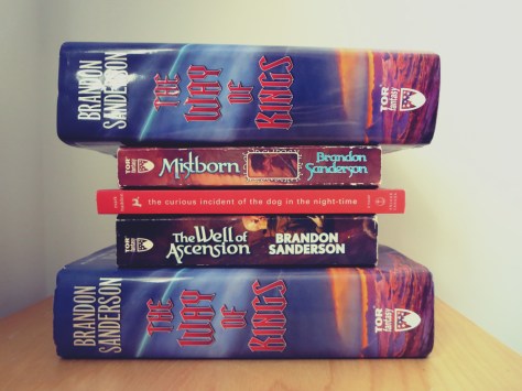 April2015_BookHaulSpinePoetry_SandersonSandwich